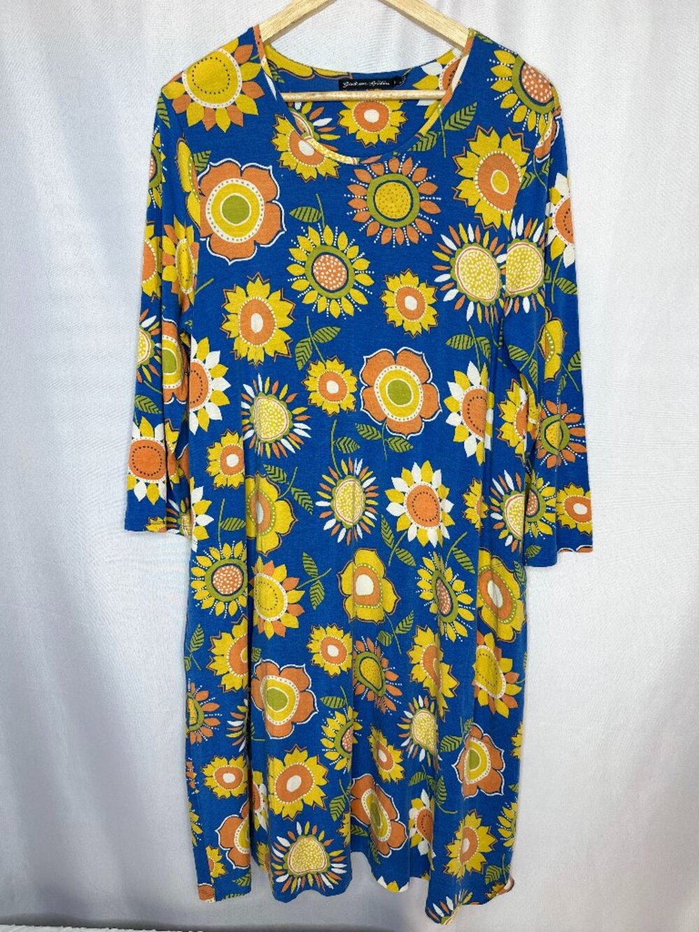 Gudrun Sjoden Sunflower Jersey Dress LARGE Lagenlook Hippie 70s Boho Cottage